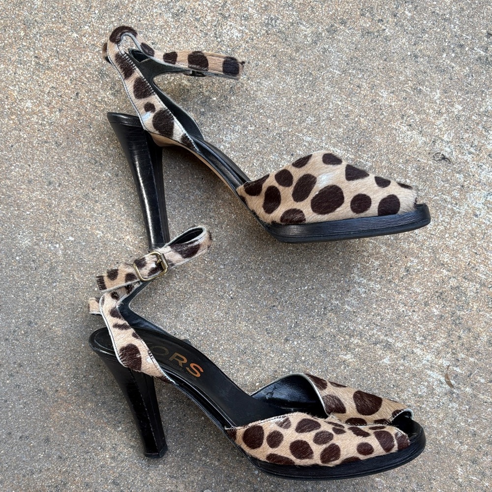 Michael Kors Leopard Fur High Heel Sandals with Ankle Strap 8 1/2 GUC